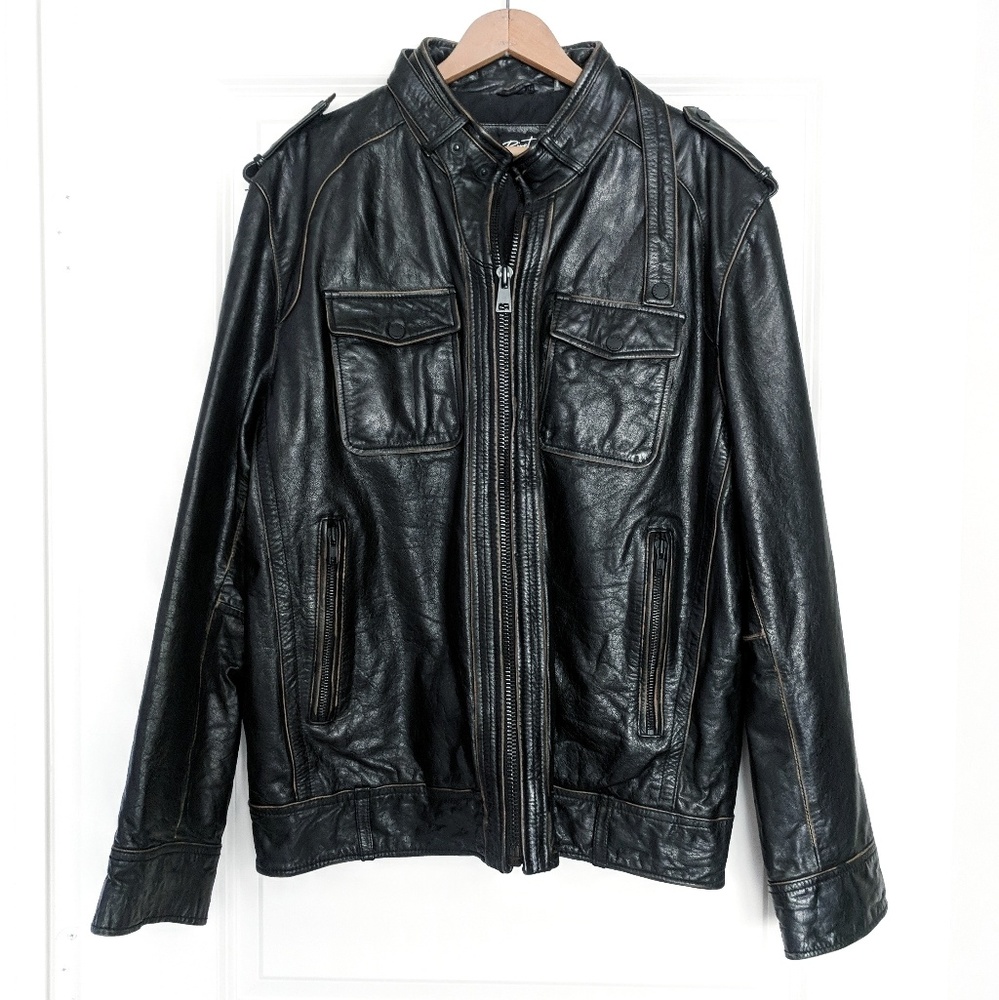 Black Rivet black leather moto jacket